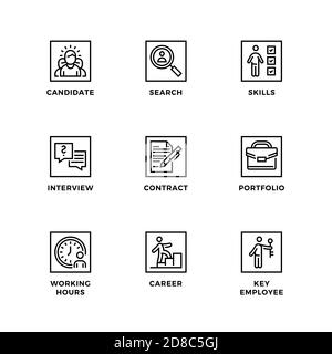 Vector set of design elements, logo design template, icons and badges for head hunting. Line icon set, editable stroke. Stock Vector