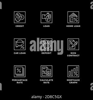 Vector set of design elements, logo design template, icons and badges for credit and loan. Line icon set, editable stroke. Stock Vector