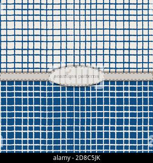 hand-drawn seamless patterns in simplified scandinavian minimalism style. classic blue pantone 2020 and beige bicolor. stock hand drawn vector for printing on fabric, textile, wallpaper, wrapping. Stock Vector
