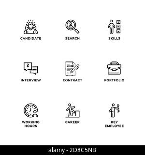 Vector set of design elements, logo design template, icons and badges for head hunting. Line icon set, editable stroke. Stock Vector