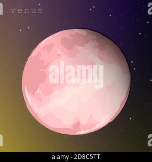 Venus planet against the background of a dark starry cosmic sky. vector illustration for educational publications postcards postcards school articles. illustration about space exploration astronomy astrology Stock Vector