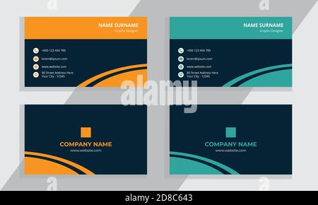 Creative and Clean Double-sided Business Card Template. Flat Design Vector Illustration. Stationery Design And Creative Dark Design For Your Business. Stock Vector