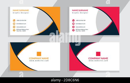 Creative and Clean Double-sided Business Card Template. Flat Design Vector Illustration. Stationery Design And Creative Dark Design For Your Business. Stock Vector