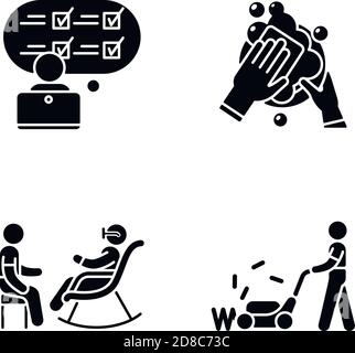 First-time jobs black glyph icons set on white space Stock Vector