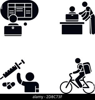 Part-time jobs black glyph icons set on white space Stock Vector