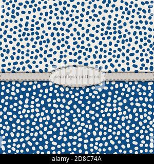 hand-drawn seamless patterns in simplified scandinavian minimalism style. classic blue pantone 2020 and beige bicolor. stock hand drawn vector for printing on fabric, textile, wallpaper, wrapping. Stock Vector