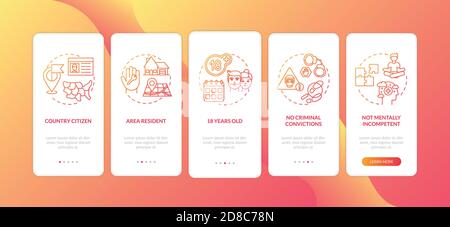 Online voting requirements onboarding mobile app page screen with concepts Stock Vector
