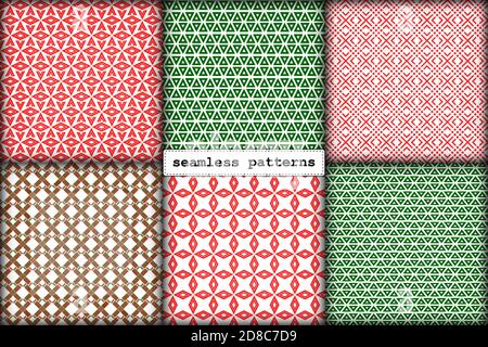 Christmas seamless pattern set of simple geometric elements in traditional festive new year red green color palette. endless illustration for packaging wrapping paper cards gift boxes Stock Vector