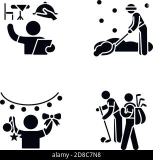 Easy jobs for 16-year-olds black glyph icons set on white space Stock Vector