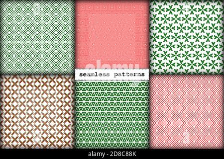 Christmas seamless pattern set of simple geometric elements in traditional festive new year red green color palette. endless illustration for packaging wrapping paper cards gift boxes Stock Vector