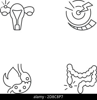 Abdominal inflammation linear icons set Stock Vector