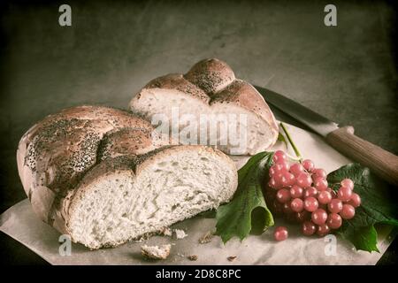 Sliced loaf of white bread on the table Stock Photo