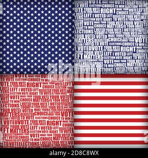 american elections vote seamless patterns set. collection of patterns with democratic civil society slogans, stars and stripes flag signs. design for advertising products and printing Stock Vector