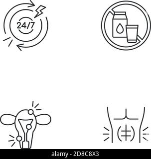 Digestive disorders linear icons set Stock Vector