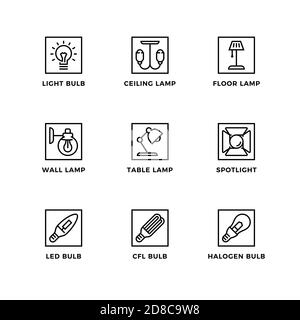 Vector set of design elements, logo design template, icons and badges for lights. Line icon set, editable stroke. Stock Vector