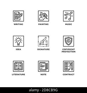 Vector set of design elements, logo design template, icons and badges for copyright. Line icon set, editable stroke. Stock Vector