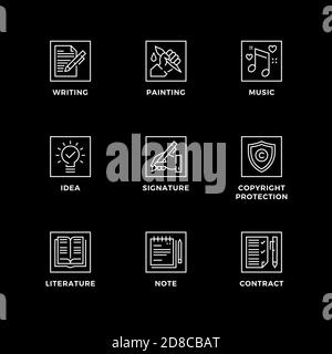 Vector set of design elements, logo design template, icons and badges for copyright. Line icon set, editable stroke. Stock Vector