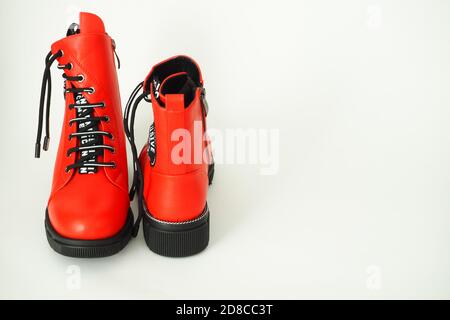 Fashionable women's shoes are red., insulated on a white background. Stock Photo