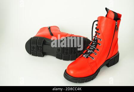 Fashionable women's shoes are red., insulated on a white background. Stock Photo