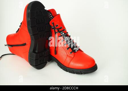 Fashionable women's shoes are red., insulated on a white background. Stock Photo