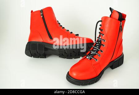 Fashionable women's shoes are red., insulated on a white background. Stock Photo