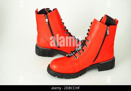 Fashionable women's shoes are red., insulated on a white background. Stock Photo