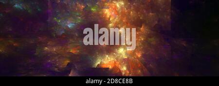 Abstract fractal background horizontal panoramic view image. Purple and yellow colors Stock Photo