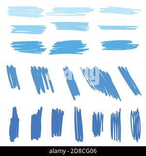 set vector marker strokes in blye color Stock Vector
