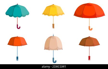 Set of different umbrellas. Beautiful accessories in cartoon style. Stock Vector