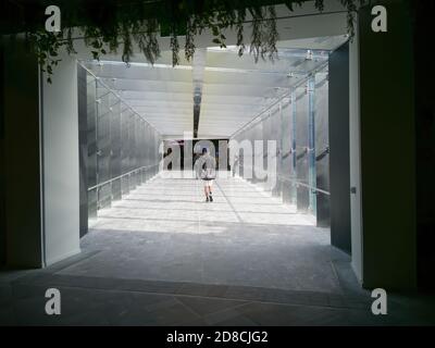 AUCKLAND, NEW ZEALAND - Oct 07, 2019: View of people walking inside sky bridge in Westfield Newmarket Shopping Centre mall Stock Photo