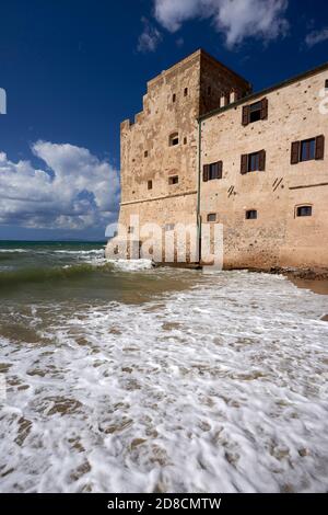 Torre Mozza (Li), Italy, the old Tower Mozza, on the sea,of the sixteenth century Stock Photo