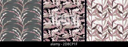 vector seamless pattern set with leaf pattern. Stock Vector