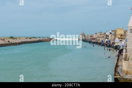 dwarkadhish temple of gujarat is located on the banks of Gomti river Stock Photo