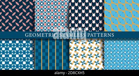 Vector set of geometric seamless patterns, textures, backgrounds. Geometric graphic design shapes. Colored. Stock Vector