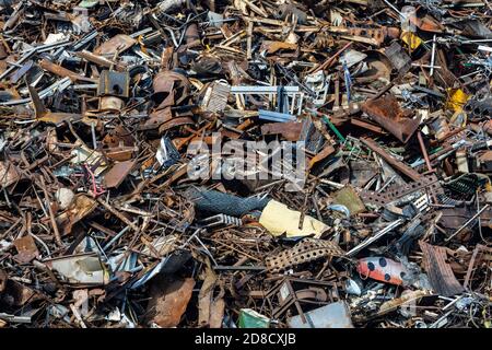 stack of scrap metal at recycling junkyard. closeup Stock Photo