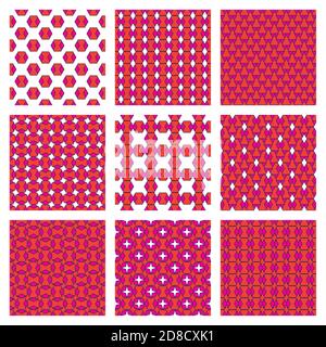 Vector geometric seamless pattern texture backgrounds, sets. Colored with geometric graphic shapes. Stock Vector