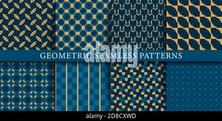 Vector set of geometric seamless patterns, textures, backgrounds. Geometric graphic design shapes. Colored. Stock Vector