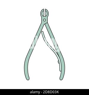 Manicure steel cuticle nipper icon. Pedicure knife trimming tool. Nail cutter. Ingrown plier remover. Stock Vector
