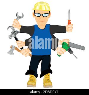 Vector illustration men master with toos in hand Stock Vector
