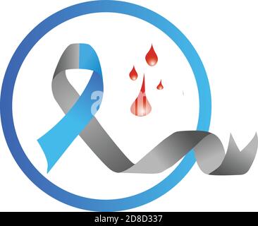 Blue And Grey Color Ribbon Inside Blue Circle With Red Blood Drops. Symbol Of Diabetes Awareness Day Or Month Stock Vector