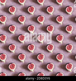 seamless pattern fresh cut and whole figs on pink textured background  Stock Photo