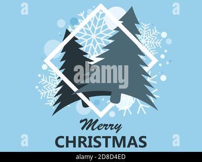Merry Christmas. Christmas trees in a frame with snowflakes. Festive design for greeting card, poster and banner. Vector illustration Stock Vector
