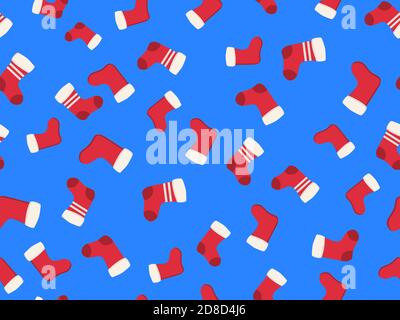 Christmas Stocking seamless pattern. Festive background with Christmas socks for greeting cards, wrapping paper, banners and posters. Vector illustrat Stock Vector
