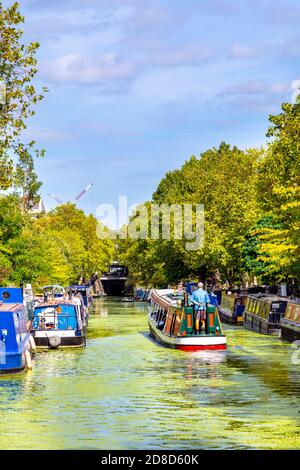 Jason's Trip Canal Tour Barge going down Regents Canal in Little Venice, Paddington, London, UK Stock Photo