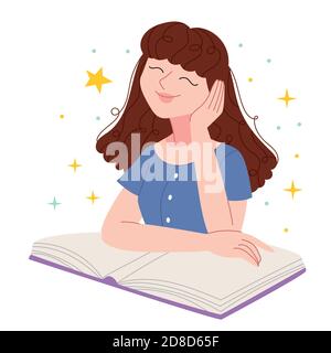 teen girl reading book clip art