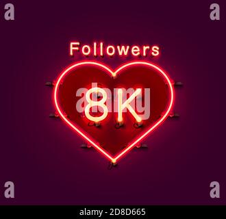 Thank you followers peoples, 8k online social group, neon happy banner celebrate, Vector illustration Stock Vector