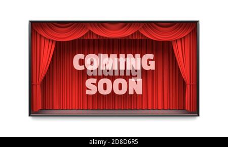 Coming Soon poster with red stage curtains Stock Photo