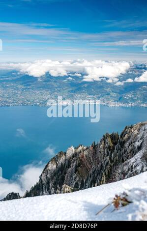 view from Le Grammont over Lake Geneva and Riviera Montreux Stock Photo