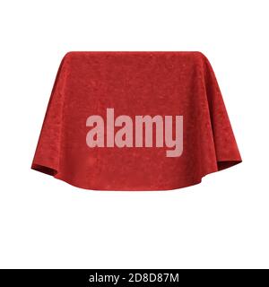 Box covered with red velvet fabric 3D illustration Stock Photo