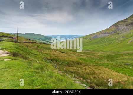 View from Kirkstone Pass Inn Bar toward the lakes in Lake District, England. Stock Photo